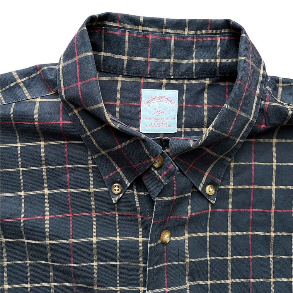 Brooks Brothers Soft Black Plaid Checkered Dress Shirt Size Large